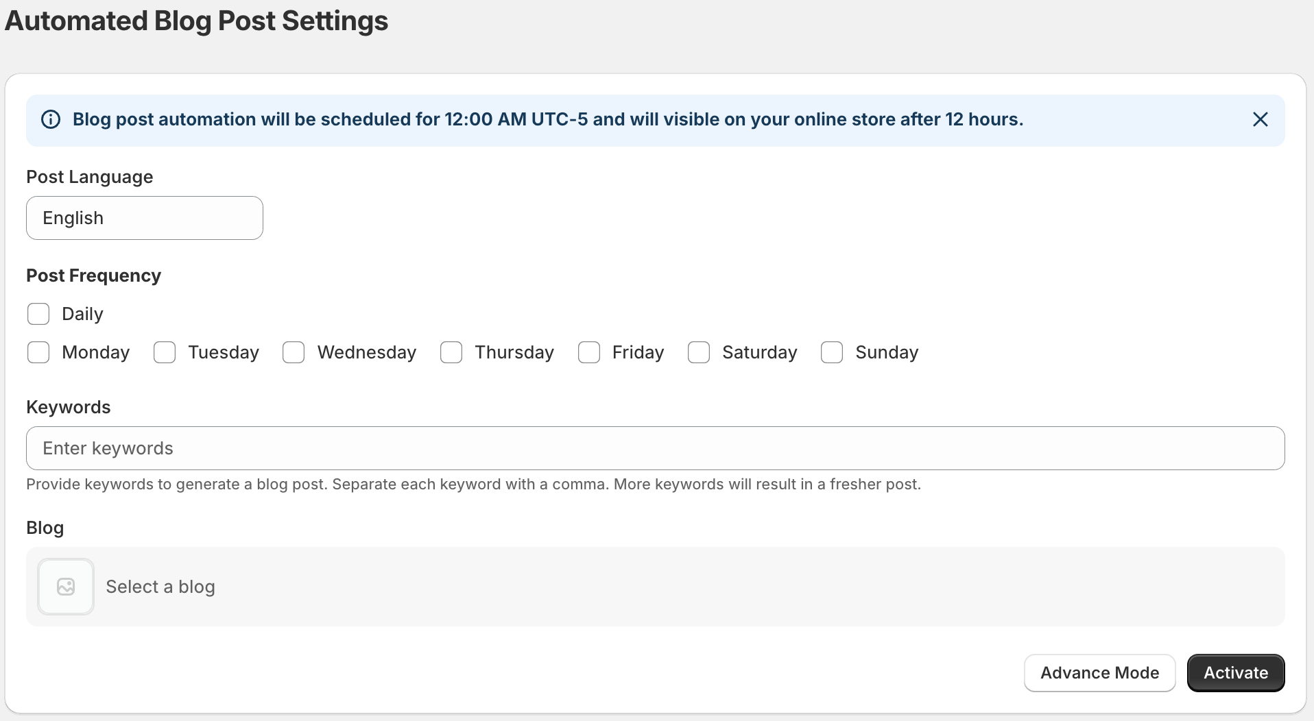 Blog Automation Settings